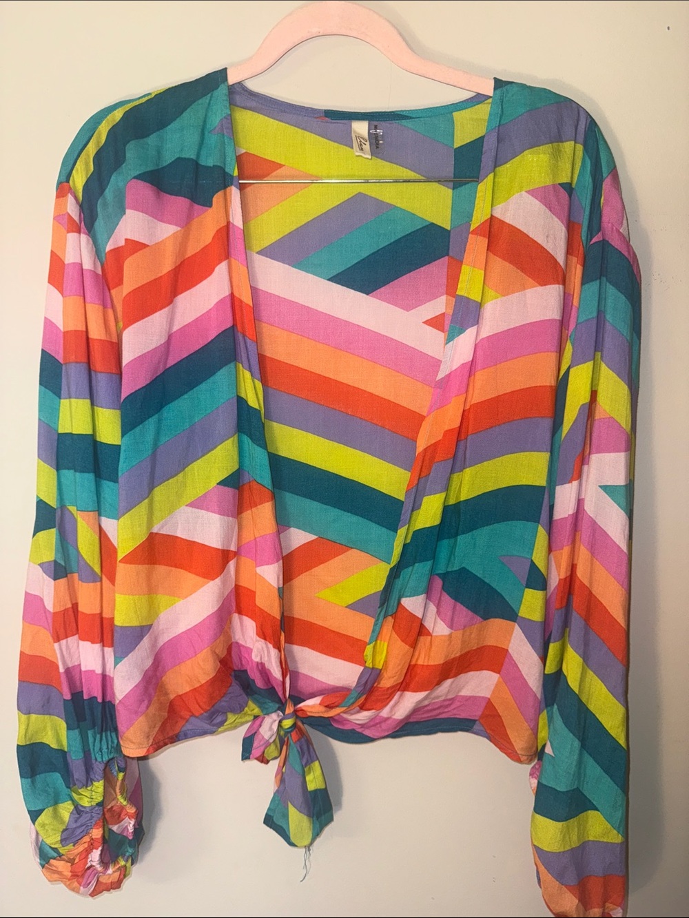Elan Multicolor Chevron Tie-Front Blouse